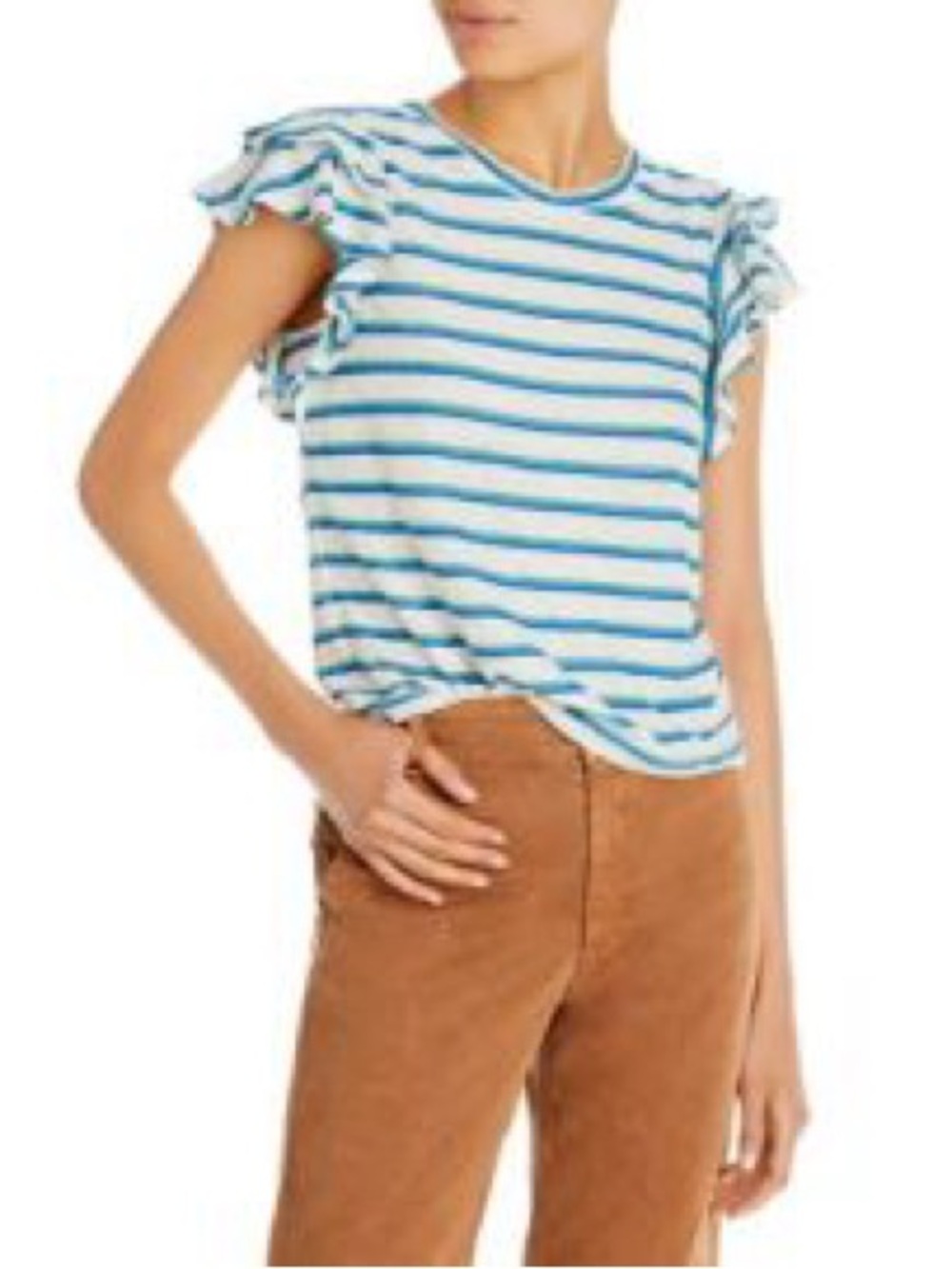 Veronica Beard Jean Akeela Linen Stripe Ruffle Crewneck Tee Size XL